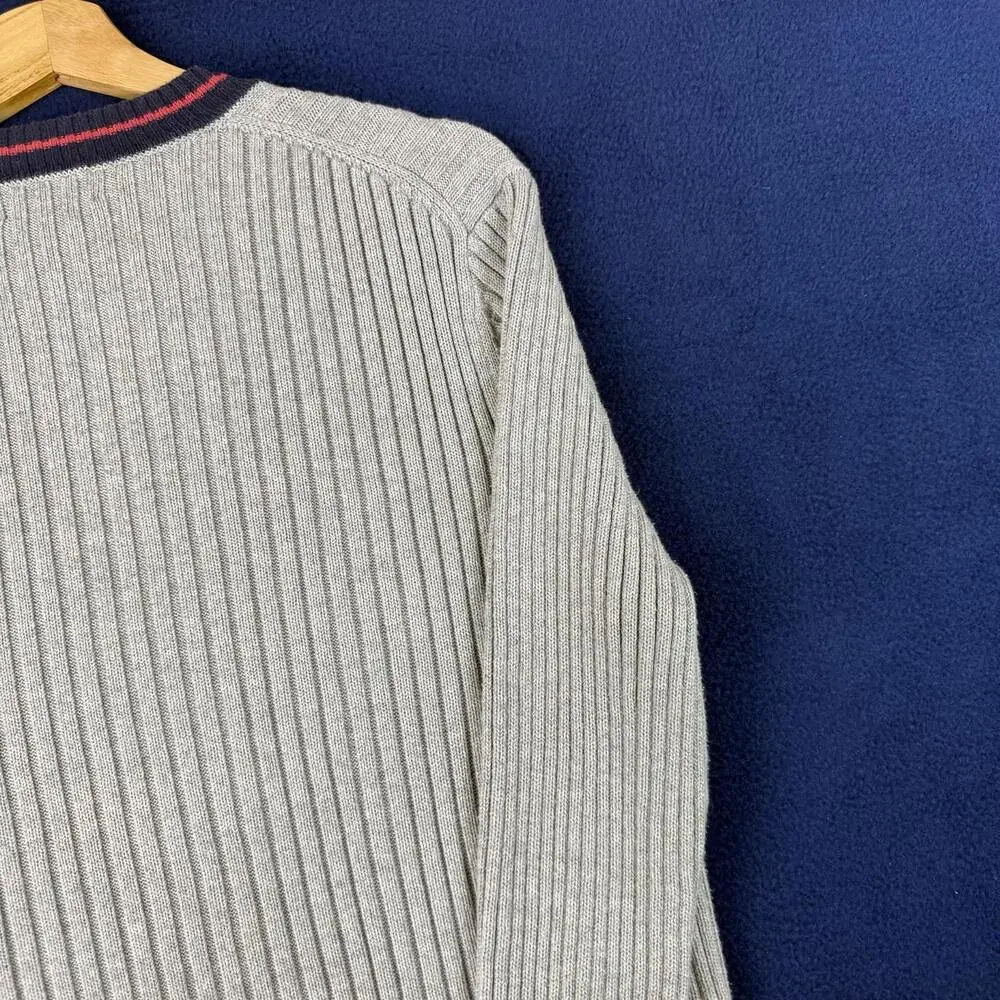 Brooks Brothers 346 Supima Cotton Sweater Mens M Gray V-Neck Stripe Ivy Preppy - Picture 7 of 8